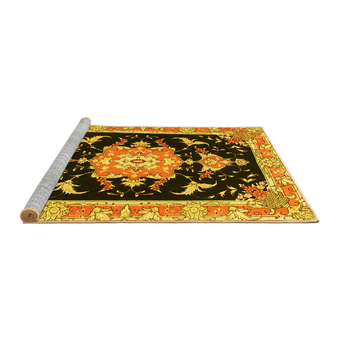 Sideview of Machine Washable Medallion Yellow Traditional Rug, wshtr4747yw