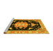 Sideview of Machine Washable Medallion Yellow Traditional Rug, wshtr4747yw