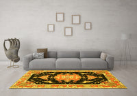 Machine Washable Medallion Yellow Traditional Rug, wshtr4747yw