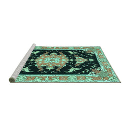 Sideview of Machine Washable Medallion Turquoise Traditional Area Rugs, wshtr4747turq