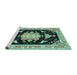 Sideview of Machine Washable Medallion Turquoise Traditional Area Rugs, wshtr4747turq