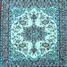 Square Machine Washable Medallion Light Blue Traditional Rug, wshtr4748lblu