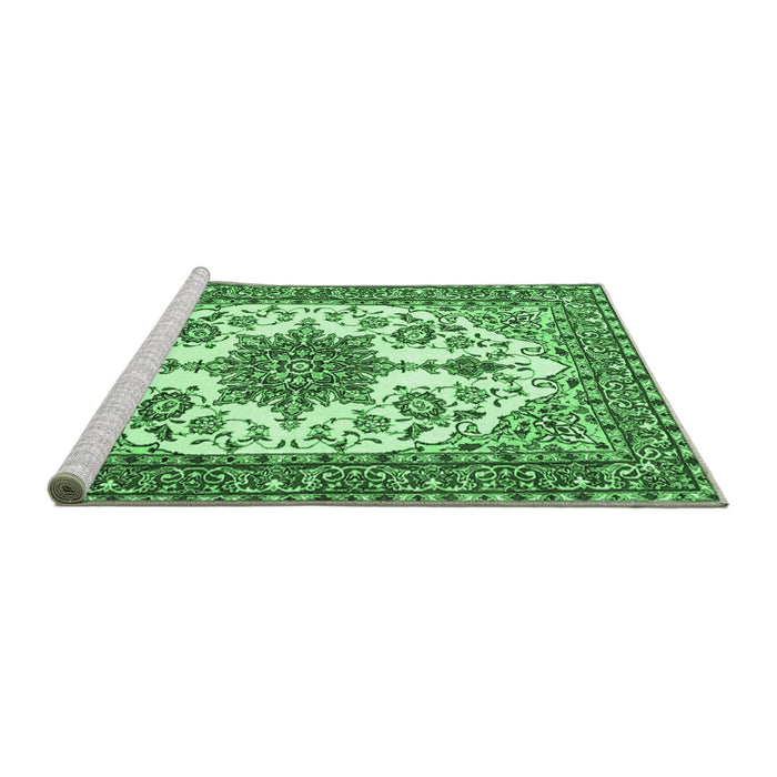 Sideview of Machine Washable Medallion Emerald Green Traditional Area Rugs, wshtr4748emgrn