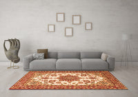 Machine Washable Medallion Orange Traditional Rug, wshtr4748org