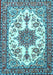 Machine Washable Medallion Light Blue Traditional Rug, wshtr4748lblu