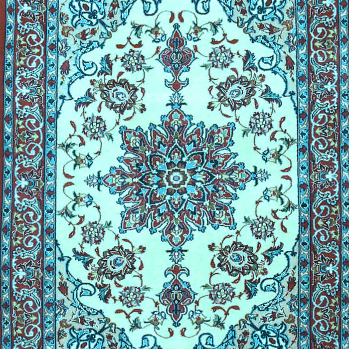 Machine Washable Medallion Light Blue Traditional Rug, wshtr4748lblu