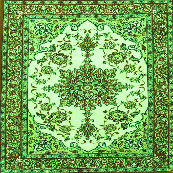 Round Machine Washable Medallion Green Traditional Area Rugs, wshtr4748grn