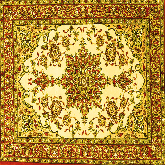Square Machine Washable Medallion Yellow Traditional Rug, wshtr4748yw