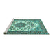 Sideview of Machine Washable Medallion Turquoise Traditional Area Rugs, wshtr4748turq