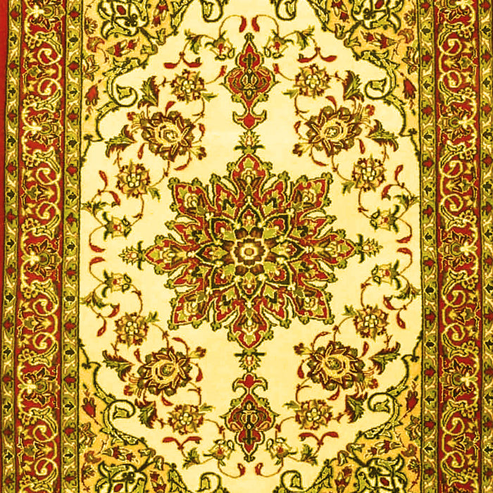 Machine Washable Medallion Yellow Traditional Rug, wshtr4748yw