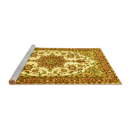 Sideview of Machine Washable Medallion Yellow Traditional Rug, wshtr4748yw