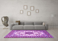 Machine Washable Medallion Purple Traditional Rug, wshtr4748pur