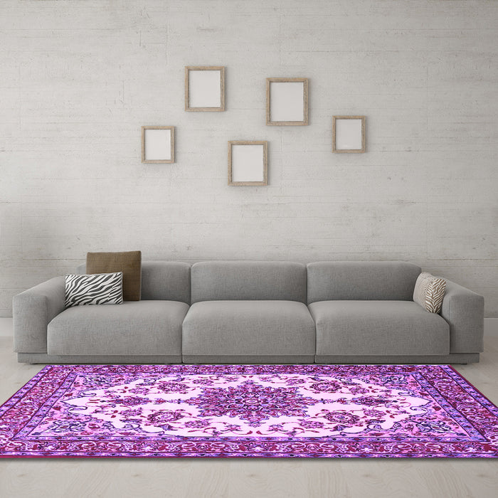 Machine Washable Medallion Purple Traditional Area Rugs in a Living Room, wshtr4748pur