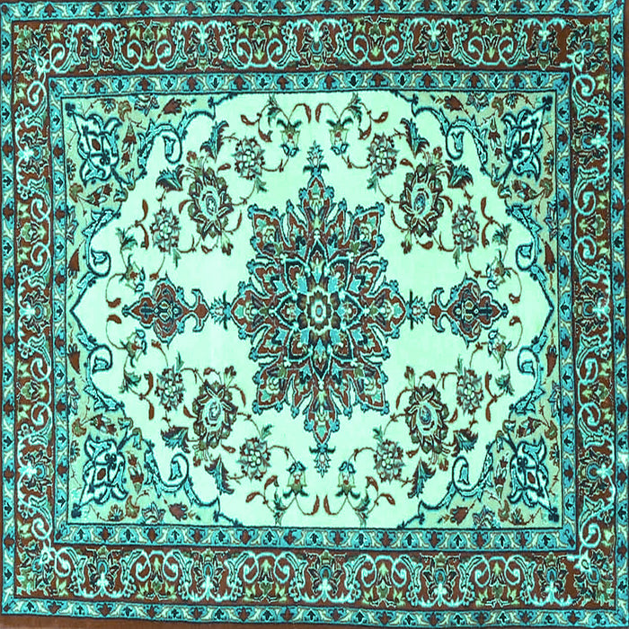 Square Machine Washable Medallion Turquoise Traditional Area Rugs, wshtr4748turq