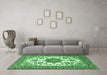 Machine Washable Medallion Emerald Green Traditional Area Rugs in a Living Room,, wshtr4748emgrn