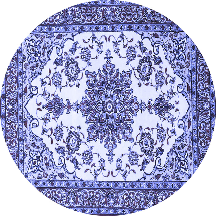 Round Machine Washable Medallion Blue Traditional Rug, wshtr4748blu