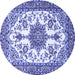 Round Machine Washable Medallion Blue Traditional Rug, wshtr4748blu