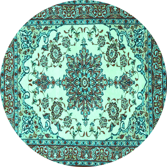 Round Medallion Turquoise Traditional Rug, tr4748turq