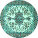 Round Machine Washable Medallion Turquoise Traditional Area Rugs, wshtr4748turq