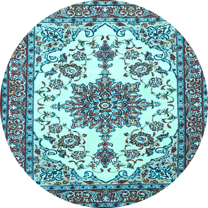 Round Medallion Light Blue Traditional Rug, tr4748lblu