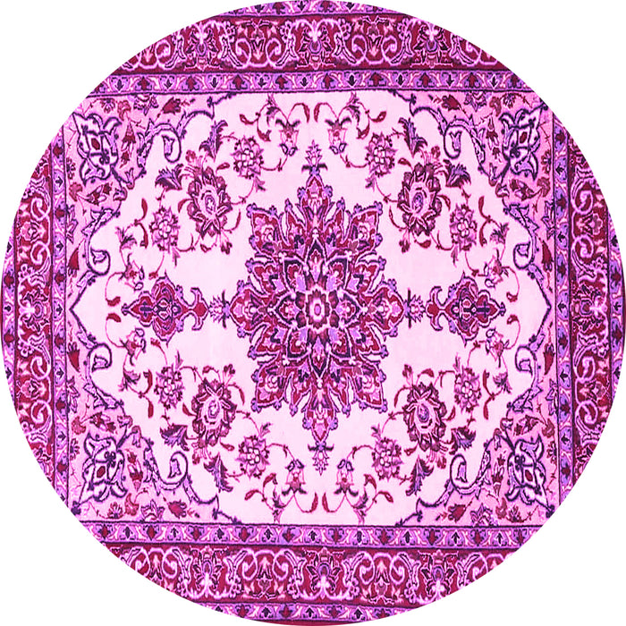 Round Machine Washable Medallion Pink Traditional Rug, wshtr4748pnk