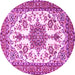 Round Machine Washable Medallion Pink Traditional Rug, wshtr4748pnk