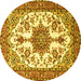 Round Machine Washable Medallion Yellow Traditional Rug, wshtr4748yw