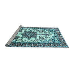 Sideview of Machine Washable Medallion Light Blue Traditional Rug, wshtr4748lblu