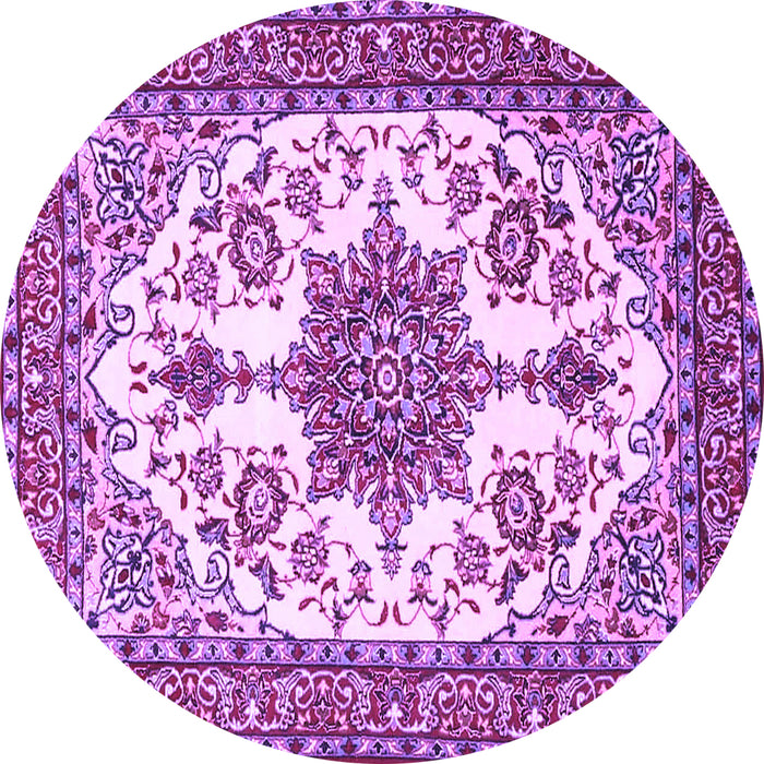 Round Machine Washable Medallion Purple Traditional Area Rugs, wshtr4748pur