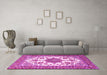 Machine Washable Medallion Pink Traditional Rug in a Living Room, wshtr4748pnk