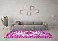 Machine Washable Medallion Pink Traditional Rug, wshtr4748pnk