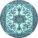 Round Machine Washable Medallion Light Blue Traditional Rug, wshtr4748lblu