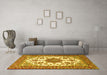 Machine Washable Medallion Yellow Traditional Rug in a Living Room, wshtr4748yw