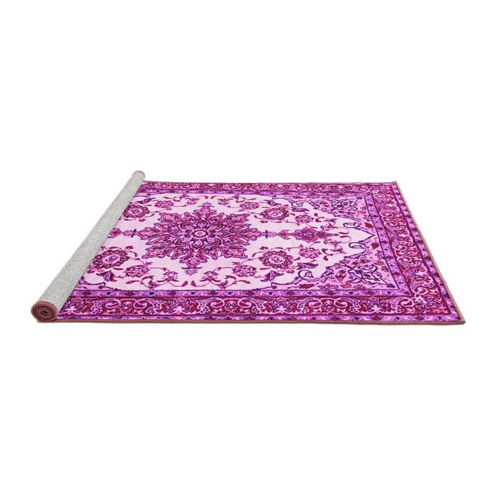 Sideview of Machine Washable Medallion Pink Traditional Rug, wshtr4748pnk