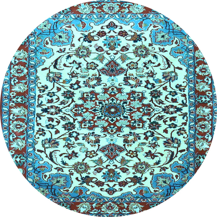 Round Medallion Light Blue Traditional Rug, tr4749lblu