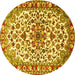 Round Machine Washable Medallion Yellow Traditional Rug, wshtr4749yw