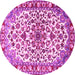 Round Machine Washable Medallion Pink Traditional Rug, wshtr4749pnk