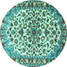 Round Machine Washable Medallion Turquoise Traditional Area Rugs, wshtr4749turq