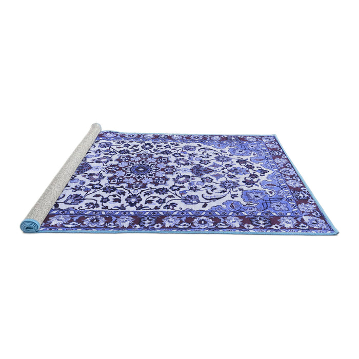 Sideview of Machine Washable Medallion Blue Traditional Rug, wshtr4749blu