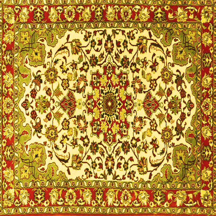 Square Machine Washable Medallion Yellow Traditional Rug, wshtr4749yw