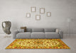 Machine Washable Medallion Yellow Traditional Rug in a Living Room, wshtr4749yw