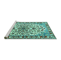 Sideview of Machine Washable Medallion Turquoise Traditional Area Rugs, wshtr4749turq