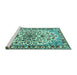 Sideview of Machine Washable Medallion Turquoise Traditional Area Rugs, wshtr4749turq