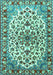 Machine Washable Medallion Turquoise Traditional Area Rugs, wshtr4749turq