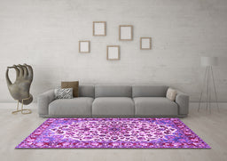 Machine Washable Medallion Purple Traditional Area Rugs in a Living Room, wshtr4749pur