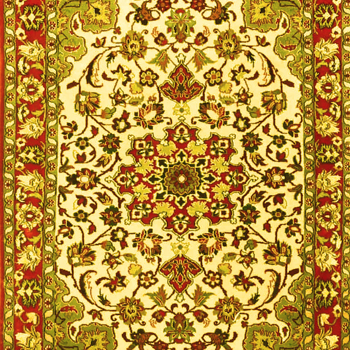 Machine Washable Medallion Yellow Traditional Rug, wshtr4749yw