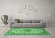 Machine Washable Medallion Emerald Green Traditional Area Rugs in a Living Room,, wshtr4749emgrn