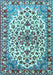 Machine Washable Medallion Light Blue Traditional Rug, wshtr4749lblu