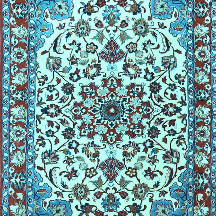 Machine Washable Medallion Light Blue Traditional Rug, wshtr4749lblu