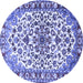 Round Machine Washable Medallion Blue Traditional Rug, wshtr4749blu